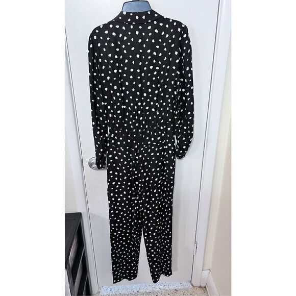 Rebecca Taylor Women's Long Sleeve Polka Dot Wrap Style Jumpsuit Black Size 4 - Picture 8 of 11